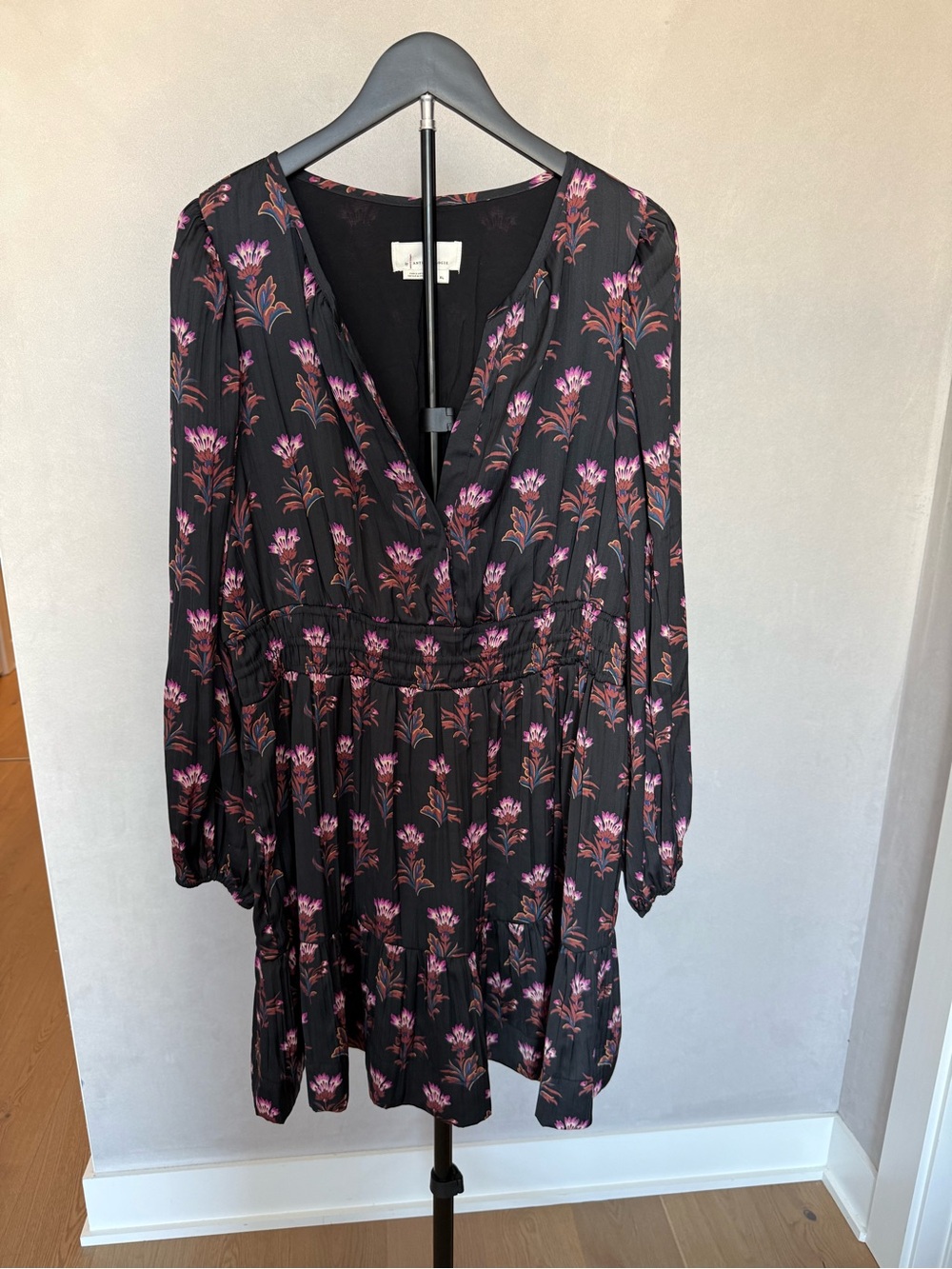 Anthropologie Black Long-Sleeve Floral Dress